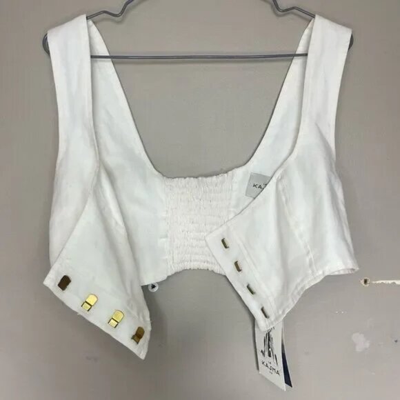 NEW LE KASHA jirja linen crop top bralette in Cream/Off White - Picture 6 of 16